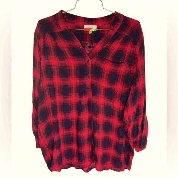 Perfect fall boyfriend shirt with three-quarter sleeves, Sz 2X. - Picture 1 of 3